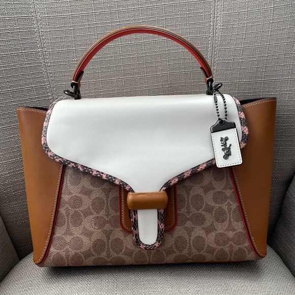 COACH COURIER CARRYALL IN COLORBLOCK LEATHER WITH SNAKESKIN DETAIL - Picture 1 of 16